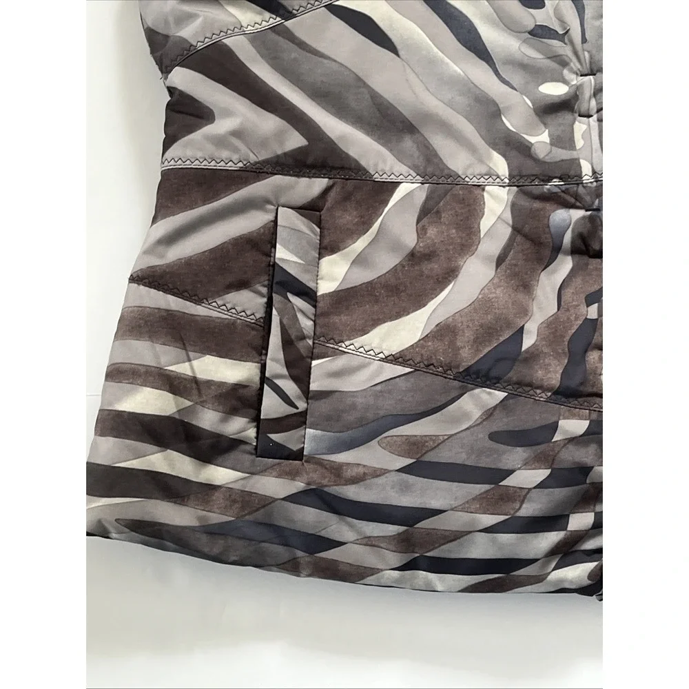 Elie Tahari Camo Puffer Quilted Vest Mock Collar Pockets Sz M Spring Evening - Picture 11 of 16